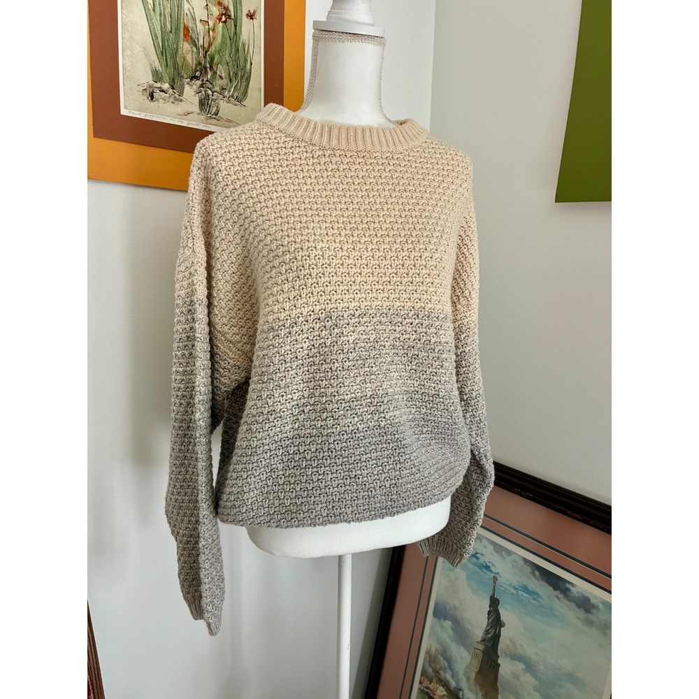 Cream Ombre Women XL Beige Grey Popcorn Knit Pullover